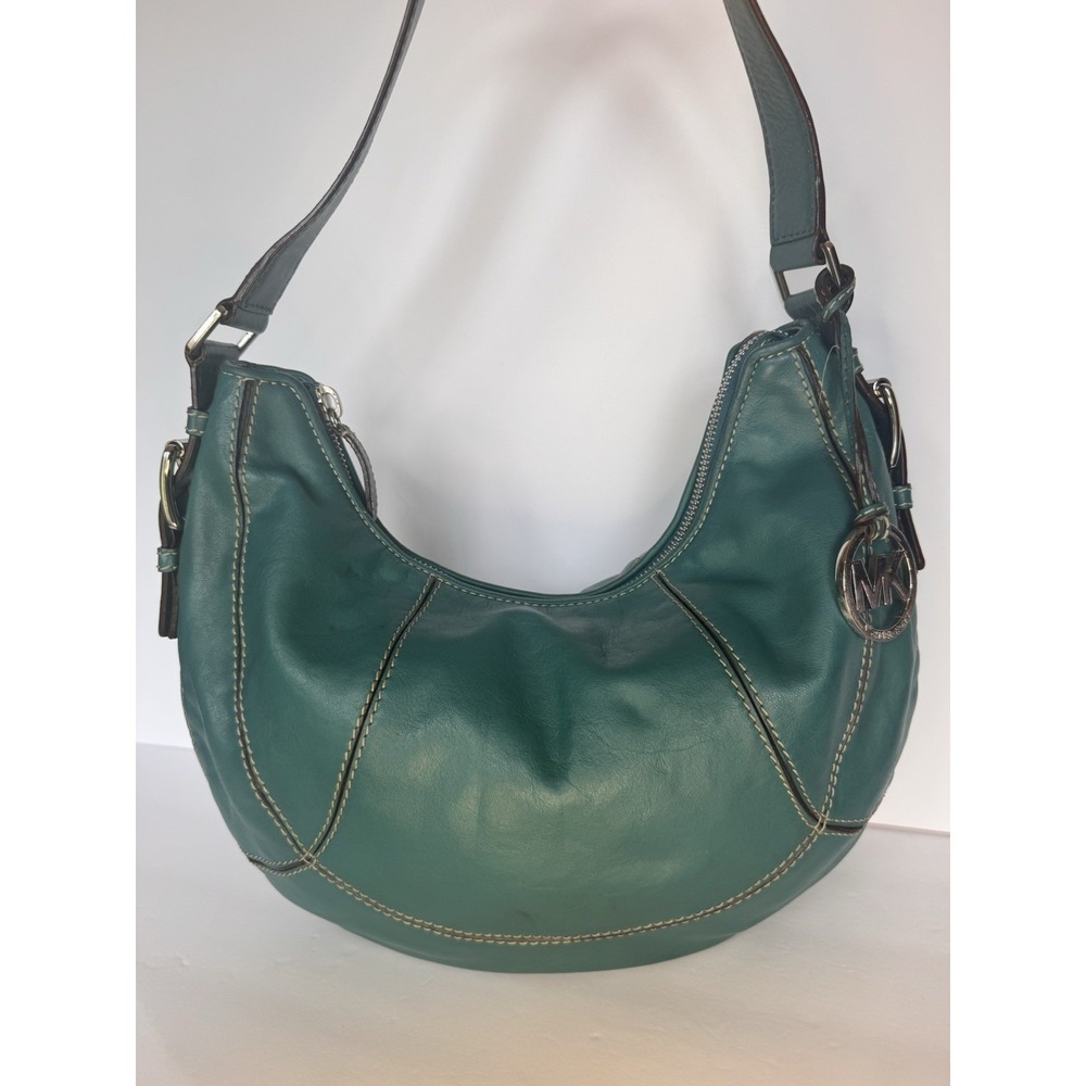 Michael Kors Leather Shoulder Handbag Purse Teal Green With MK Hangtag